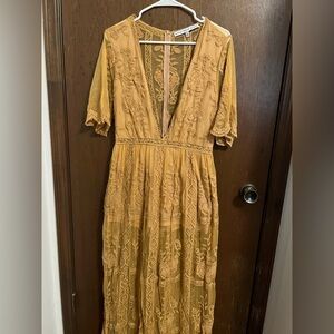 Mustard yellow lace maxi dress